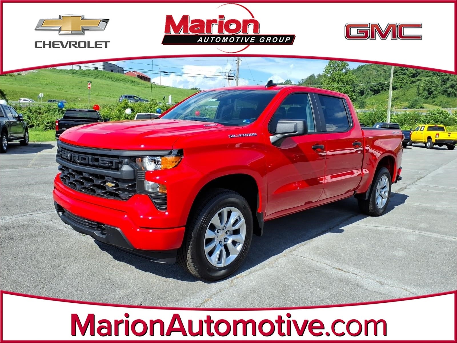 2026 Chevrolet Silverado 1500 Custom in Red Hot — front three-quarter view