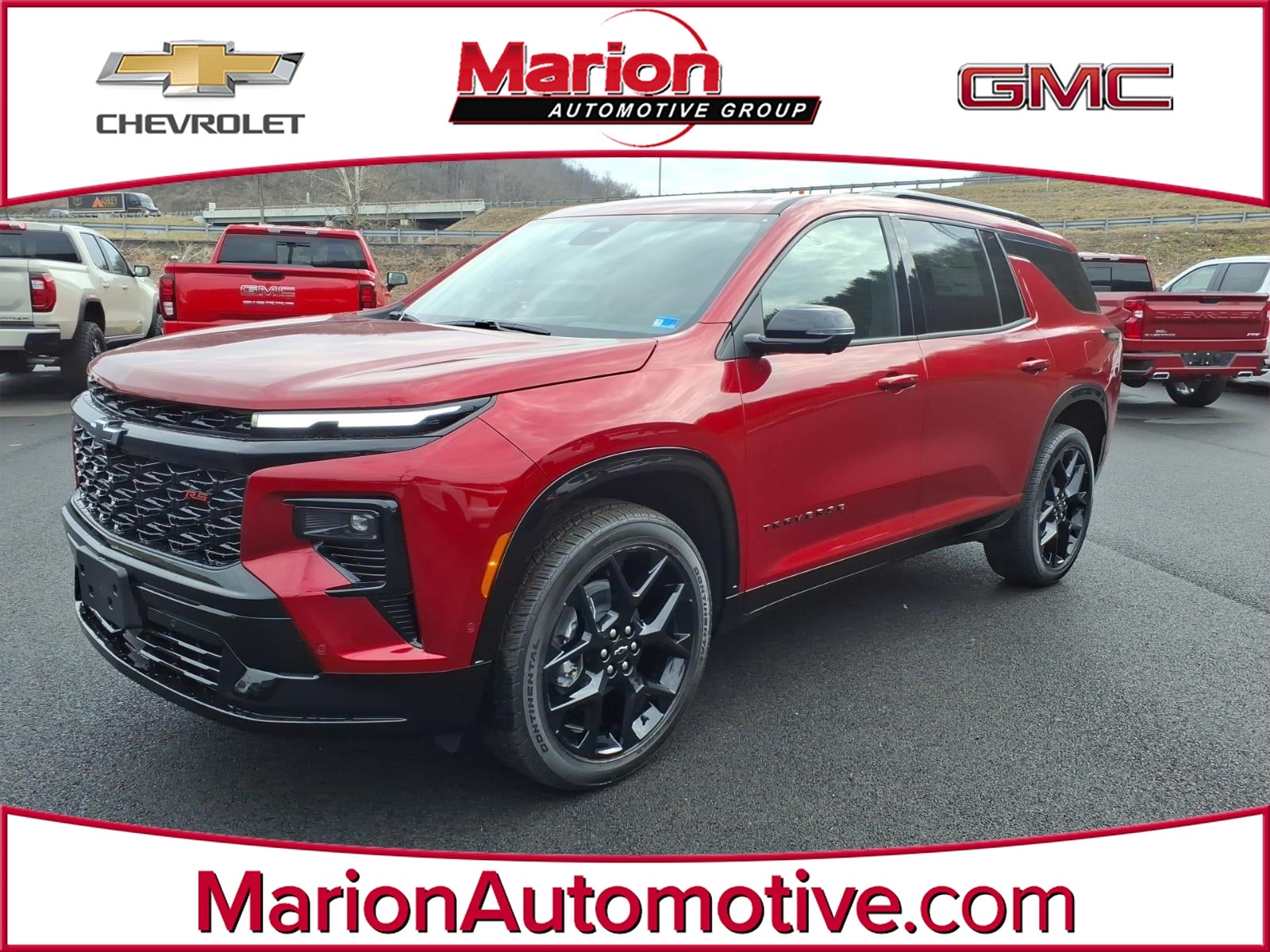 2026 Chevrolet Traverse RS in Radiant Red Tintcoat — front three-quarter view